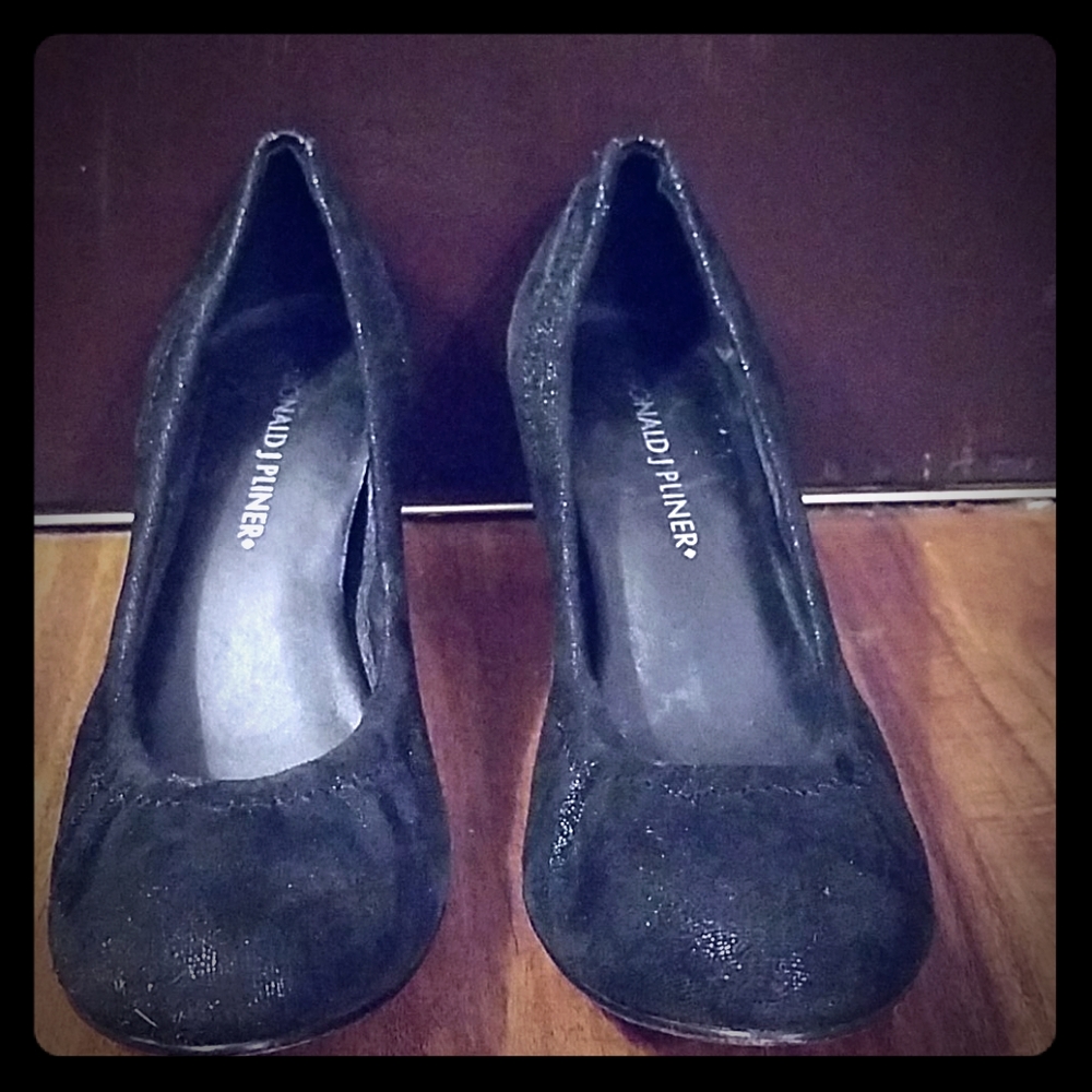 Donald J. Pliner Black Metallic Suede Heels 5 1/2